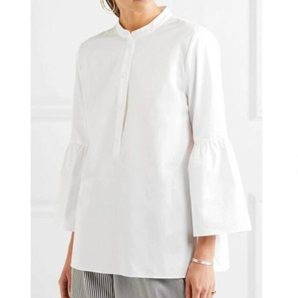 TIBI Tunic With Shirred Back & Bell Sleeve In White, Size 2 - Picture 15 of 16